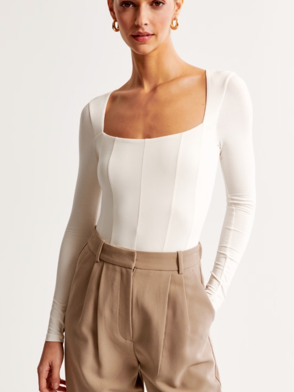 Abercrombie & Fitch Off-White Long Sleeve Bodysuit